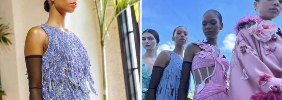 Mailaik Walking In The Dolce & Gabanna Dress And With Other Models In The Lineup For The Fashion Show